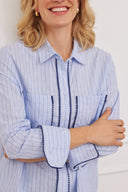 Bluse Emilia Pompom Stripes Blau
