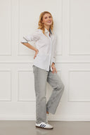Bluse Juna Mohair Weiß-Grau